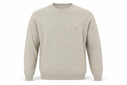 IZOD Men Beige Cotton Check Knit Crew Neck Pullover Jumper M