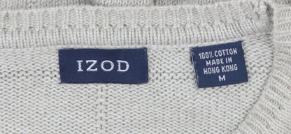 IZOD Men Beige Cotton Check Knit Crew Neck Pullover Jumper M