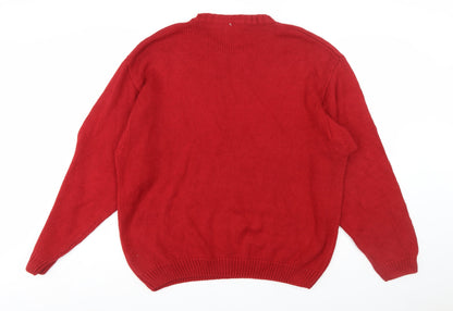 Eddie Bauer Men's Red Cotton Crew Neck Pullover Jumper Size L