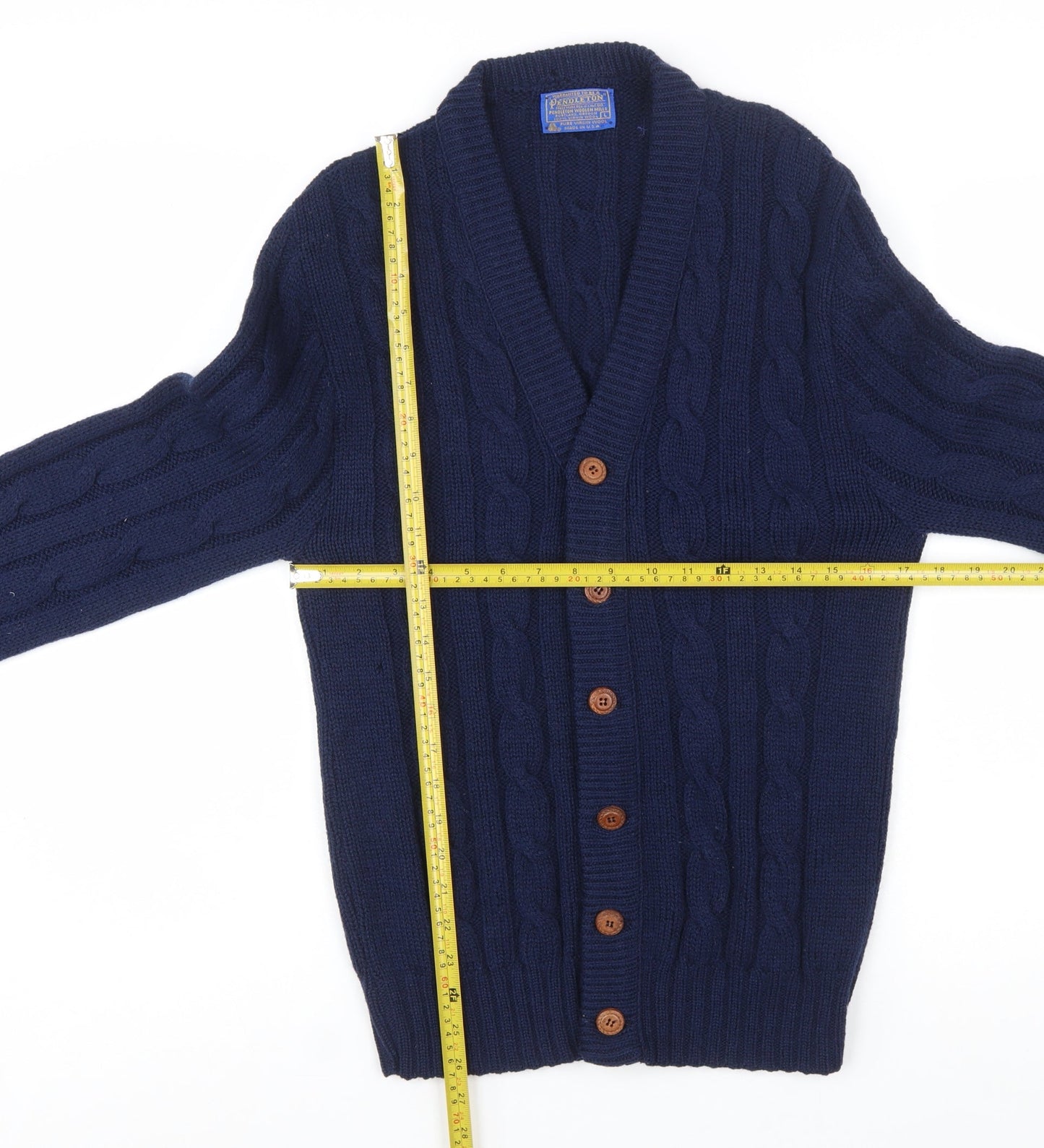 Pendleton Men's Navy Wool Cable-Knit Cardigan L Button Up