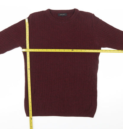 River Island Men's Red Waffle Knit Crew Neck Jumper Size S