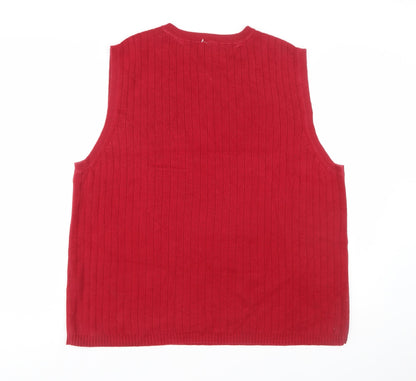Tommy Hilfiger Men's Red Cotton V-Neck Vest Size L Classic Knit