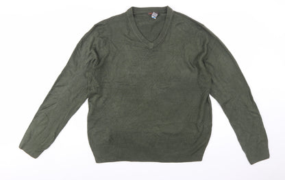 Dockers Mens Green XL V-Neck Pullover Jumper Acrylic Knit