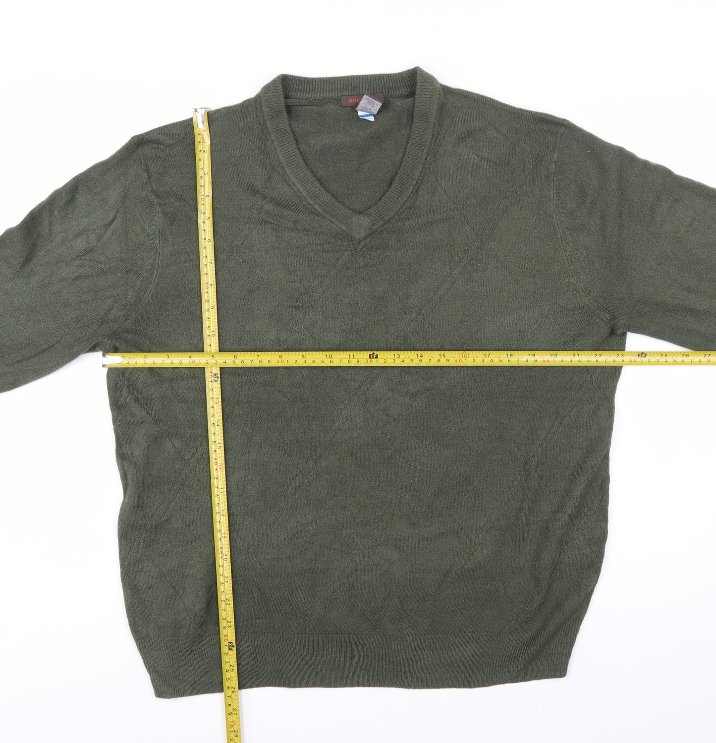 Dockers Mens Green XL V-Neck Pullover Jumper Acrylic Knit