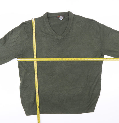 Dockers Mens Green XL V-Neck Pullover Jumper Acrylic Knit