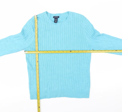 IZOD Womens Blue Cotton Cable Knit Crew Neck Jumper Size M