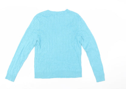 IZOD Womens Blue Cotton Cable Knit Crew Neck Jumper Size M