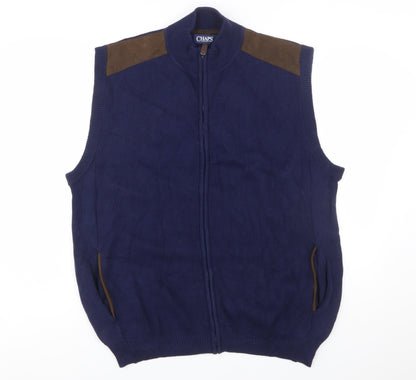 Chaps Men's Blue Cotton Full Zip Sleeveless Knit Vest XL