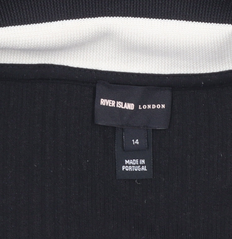 River Island Women's Black Collared Short Sleeve Cropped Polo Top Size 14