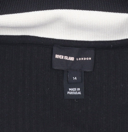 River Island Women's Black Collared Short Sleeve Cropped Polo Top Size 14