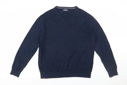 Lands' End Men's Blue Cotton V-Neck Jumper XL Classic Fit