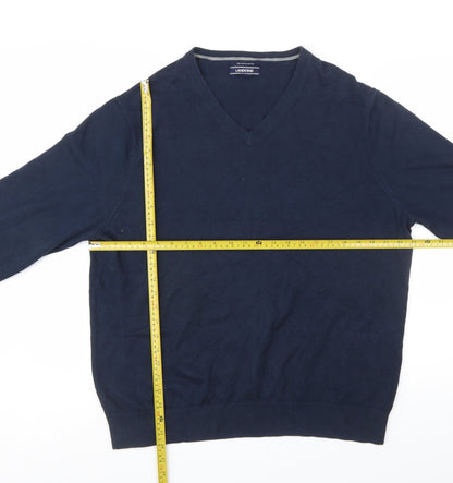 Lands' End Men's Blue Cotton V-Neck Jumper XL Classic Fit