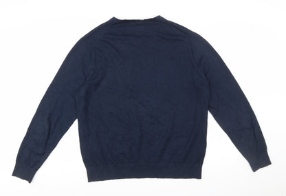 Lands' End Men's Blue Cotton V-Neck Jumper XL Classic Fit