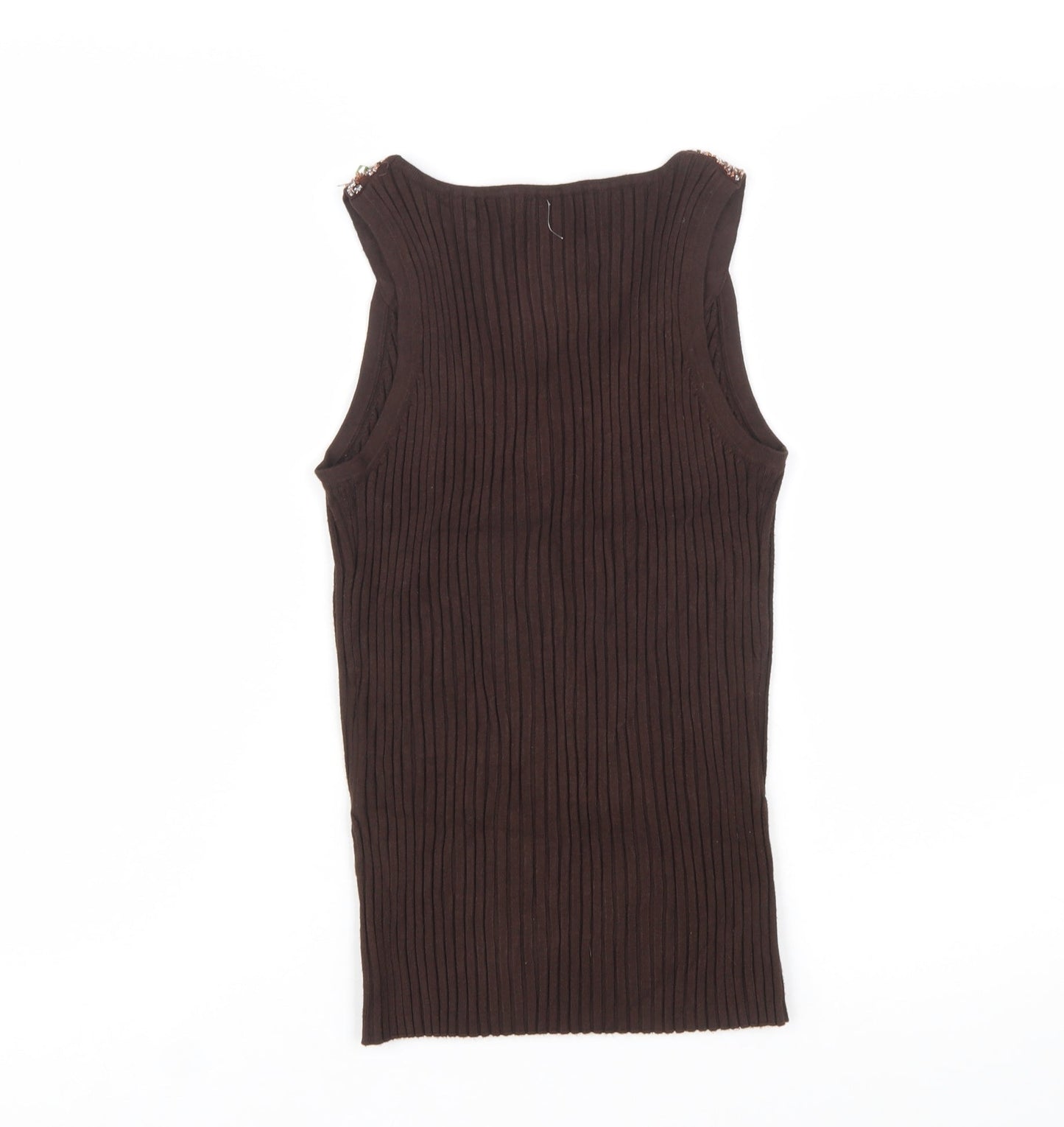 Belldini Women's Brown Beaded V-Neck Sleeveless Knit Tank Top Size M