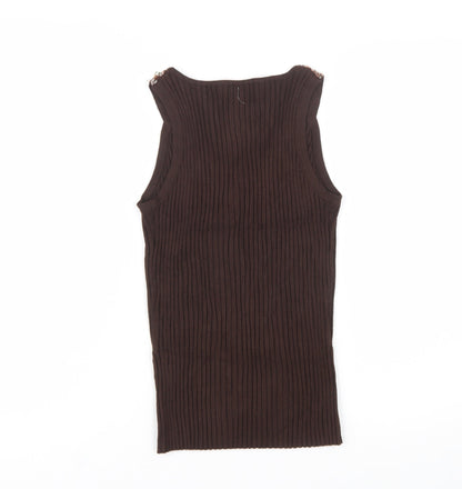 Belldini Women's Brown Beaded V-Neck Sleeveless Knit Tank Top Size M
