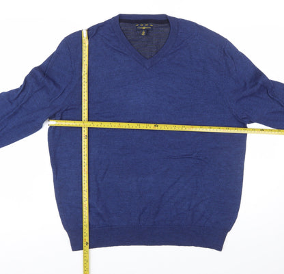 Club Room Men's Blue Wool Blend V-Neck Pullover Jumper L