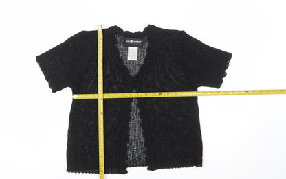Sag Harbor Women’s Black Petite Open Knit Cardigan Short Sleeve S