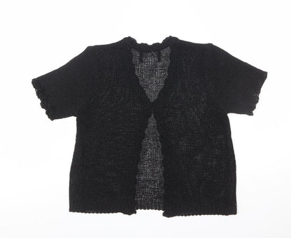 Sag Harbor Women’s Black Petite Open Knit Cardigan Short Sleeve S