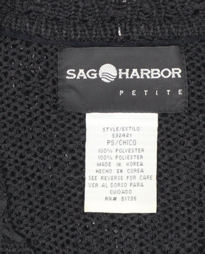 Sag Harbor Women’s Black Petite Open Knit Cardigan Short Sleeve S