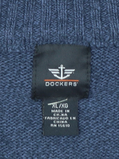 Dockers Men’s Blue Wool Blend Half Zip Jumper XL Casual Knitwear