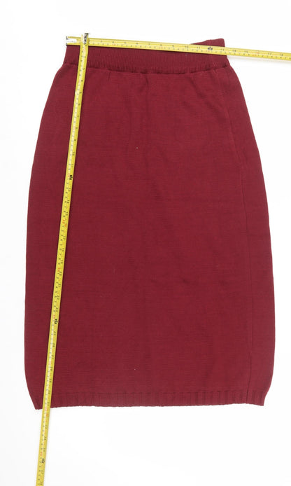 Berek Women Red Knit Cotton Pencil Skirt Size S Elastic Waist