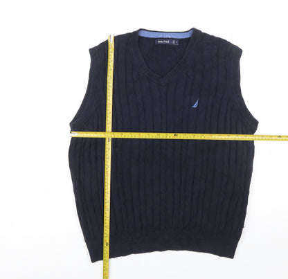 Nautica Men's Blue Cotton Cable-Knit V-Neck Sleeveless Jumper Vest M