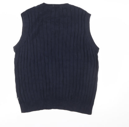 Nautica Men's Blue Cotton Cable-Knit V-Neck Sleeveless Jumper Vest M