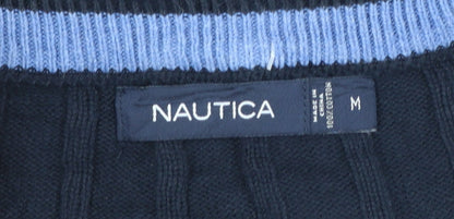 Nautica Men's Blue Cotton Cable-Knit V-Neck Sleeveless Jumper Vest M
