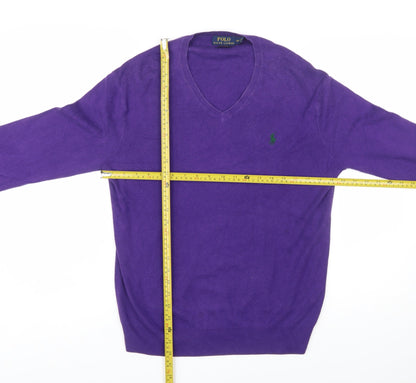 Ralph Lauren Men's Purple V-Neck Cotton Jumper Size S