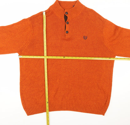 Chaps Men's Orange XL Henley Cotton Jumper with Elbow Patches