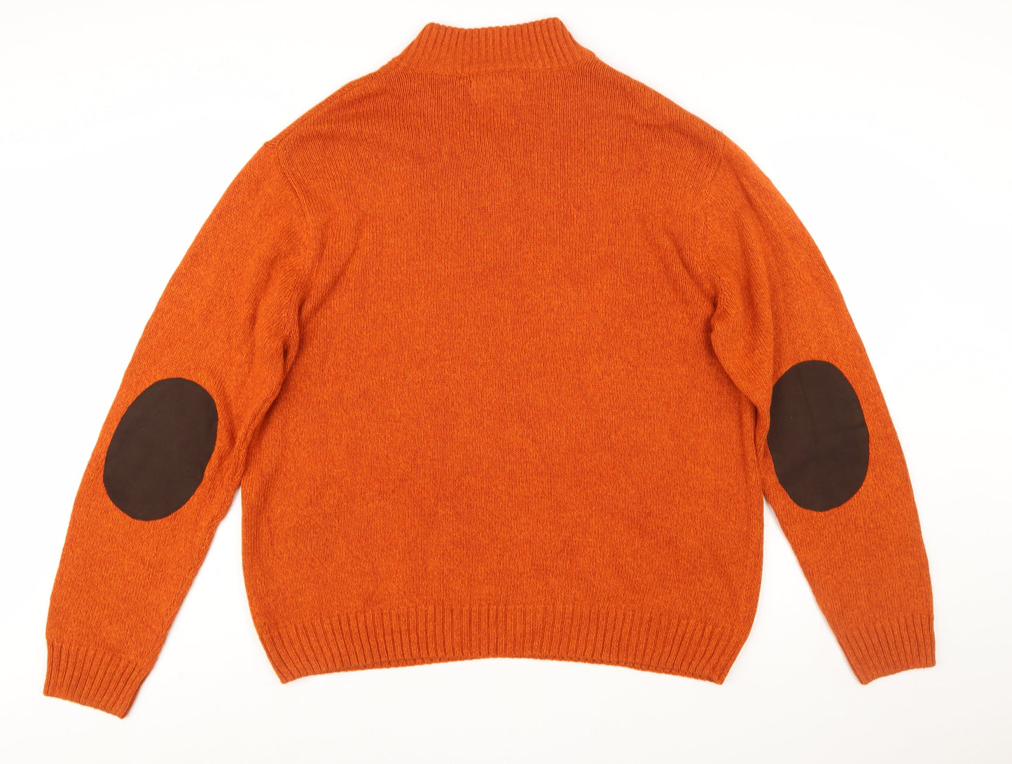 Chaps Men's Orange XL Henley Cotton Jumper with Elbow Patches