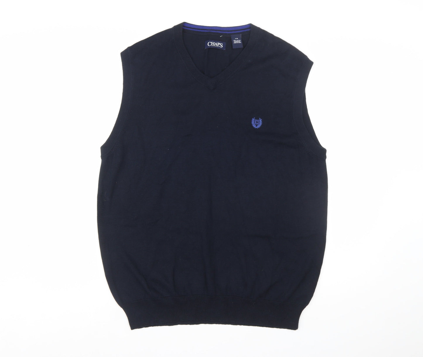 Chaps Men's Blue Cotton Sleeveless V-Neck Knit Vest L