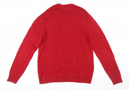 Chaps Men's Red Cotton Crew Neck Pullover Jumper L