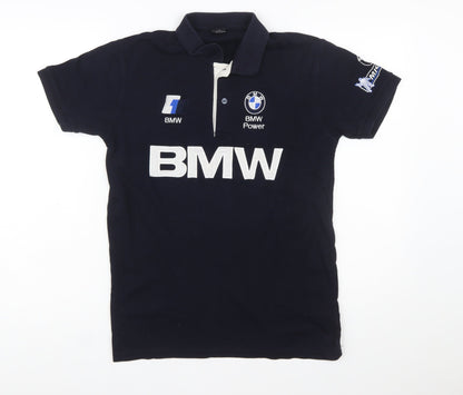 BMW Men's Blue Cotton Polo Shirt M Short Sleeve Racing Logo