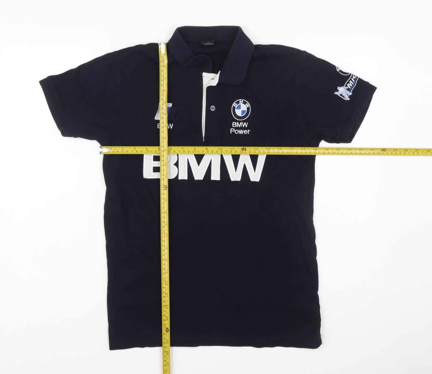 BMW Men's Blue Cotton Polo Shirt M Short Sleeve Racing Logo