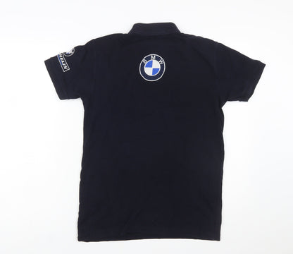 BMW Men's Blue Cotton Polo Shirt M Short Sleeve Racing Logo