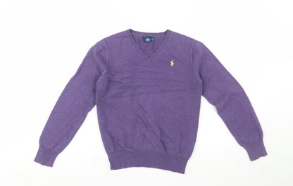 Ralph Lauren Boys Purple V-Neck Pullover Jumper 16 Years 100% Cotton