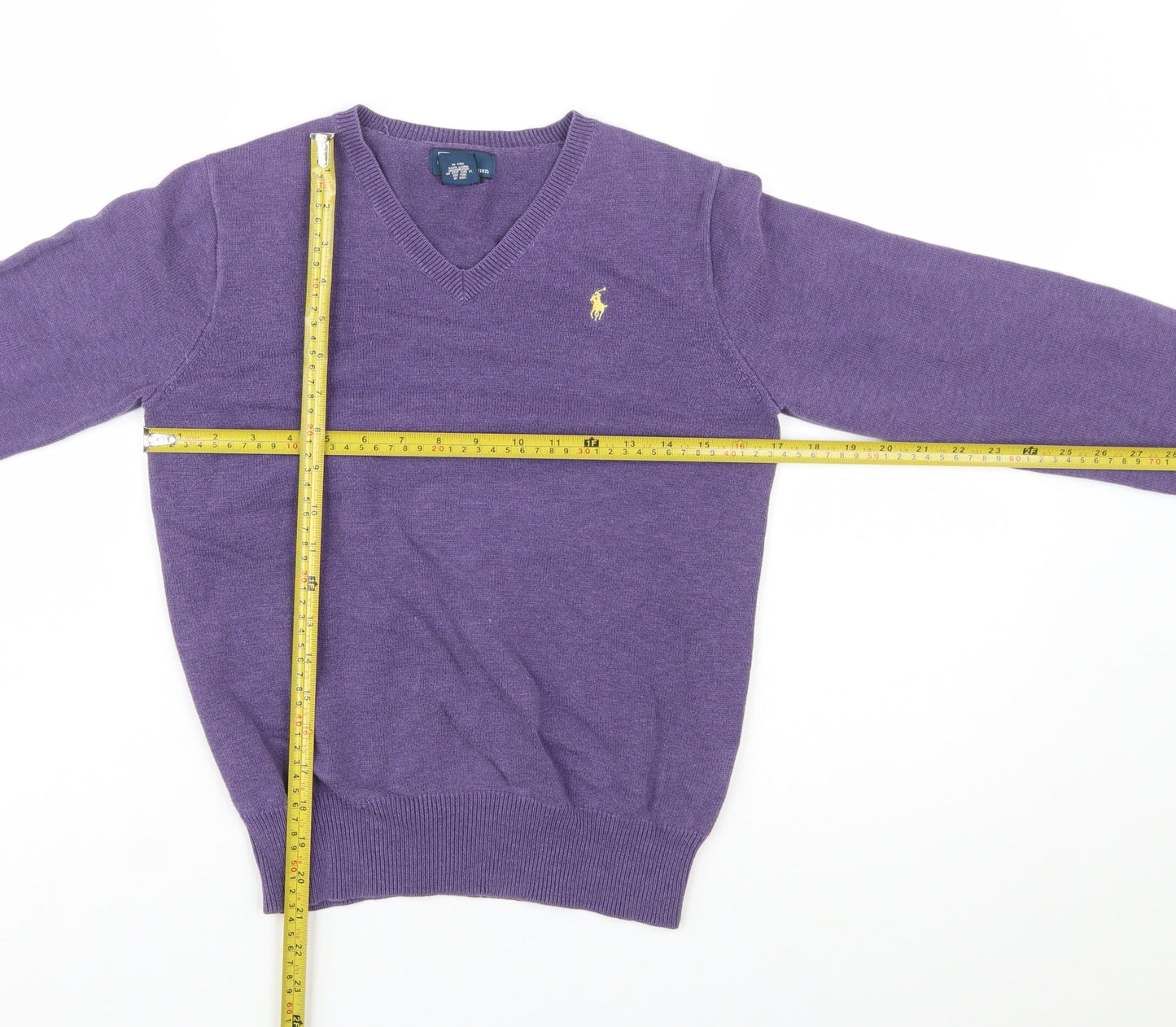 Ralph Lauren Boys Purple V-Neck Pullover Jumper 16 Years 100% Cotton
