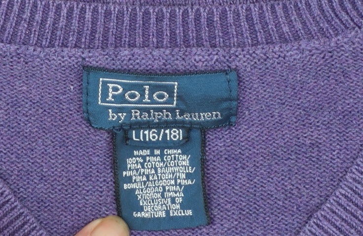 Ralph Lauren Boys Purple V-Neck Pullover Jumper 16 Years 100% Cotton