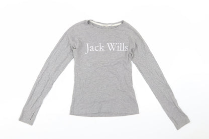 Jack Wills Women's Grey Long Sleeve Cotton T-Shirt UK 6