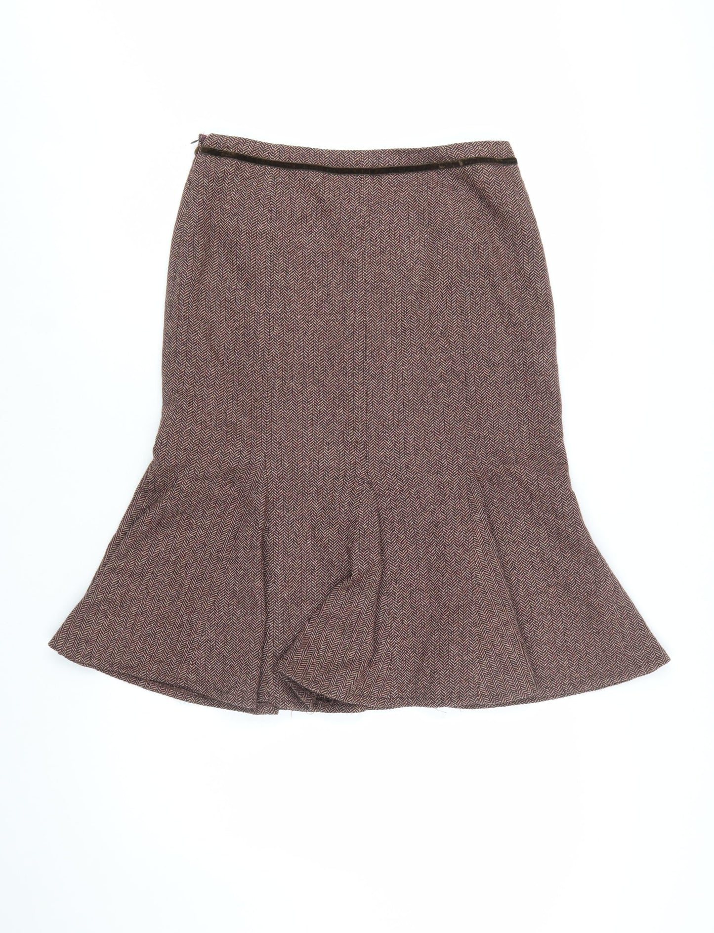 Italian Fabric Women Brown Wool Tweed Trumpet Skirt Size 12