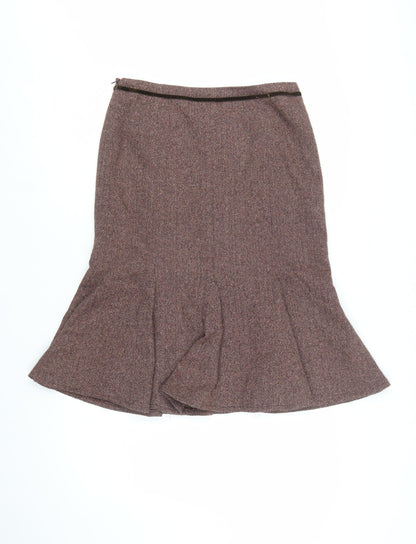 Italian Fabric Women Brown Wool Tweed Trumpet Skirt Size 12