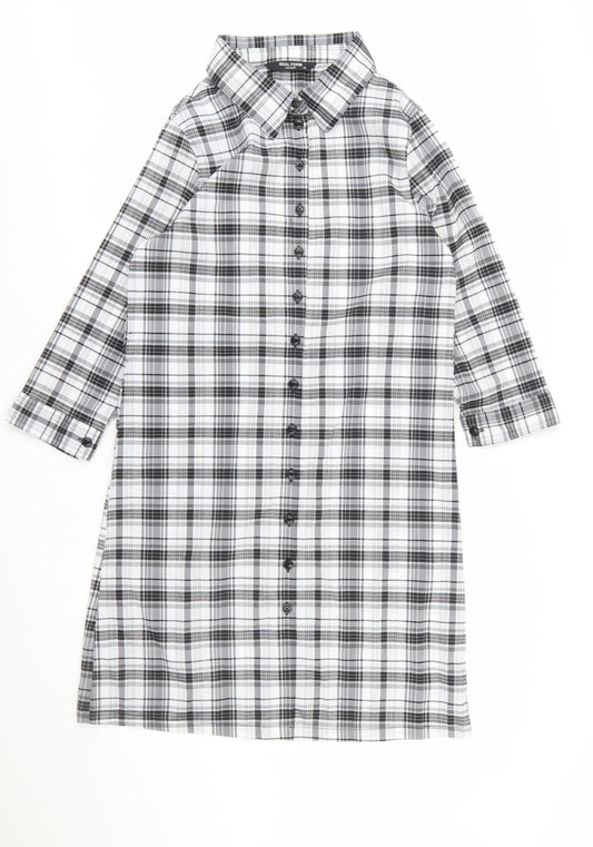 Real Form Women Black Check Shirt Dress Size 12 3/4 Sleeve