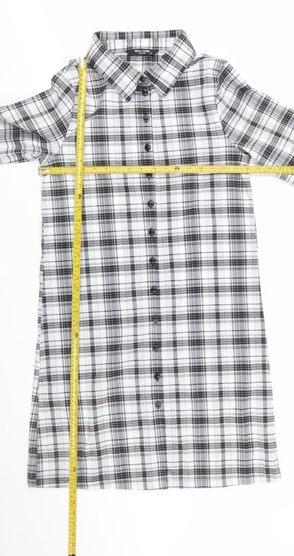 Real Form Women Black Check Shirt Dress Size 12 3/4 Sleeve
