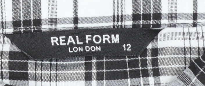 Real Form Women Black Check Shirt Dress Size 12 3/4 Sleeve