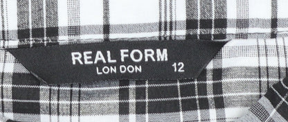 Real Form Women Black Check Shirt Dress Size 12 3/4 Sleeve