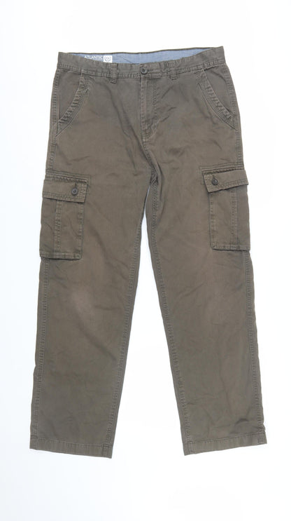 Atlantic Bay Mens Mocha Cargo Trousers Size 34R Cotton Casual