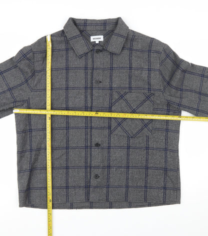 Weekday Men's Grey Checked Long Sleeve Button-Up Shirt Size L