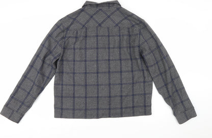 Weekday Men's Grey Checked Long Sleeve Button-Up Shirt Size L