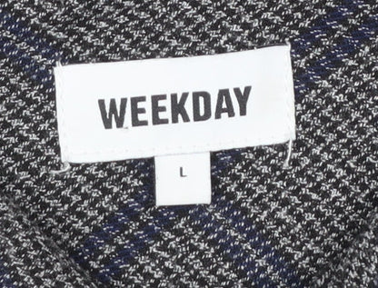 Weekday Men's Grey Checked Long Sleeve Button-Up Shirt Size L
